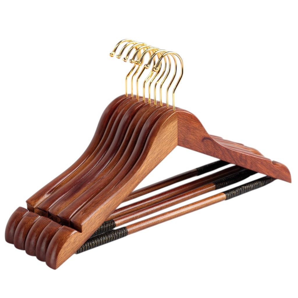 Qybxg Premium Solid Wood Hangers - 20 Pack High-Grade Lotus Wood Clothes Hangers with 360 Swivel Hook, Non-Slip Rubber Strips & Pants Bar - Cherry