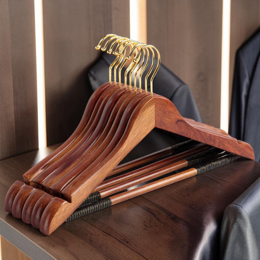 Qybxg Premium Solid Wood Hangers - 20 Pack High-Grade Lotus Wood Clothes Hangers with 360 Swivel Hook, Non-Slip Rubber Strips & Pants Bar - Cherry