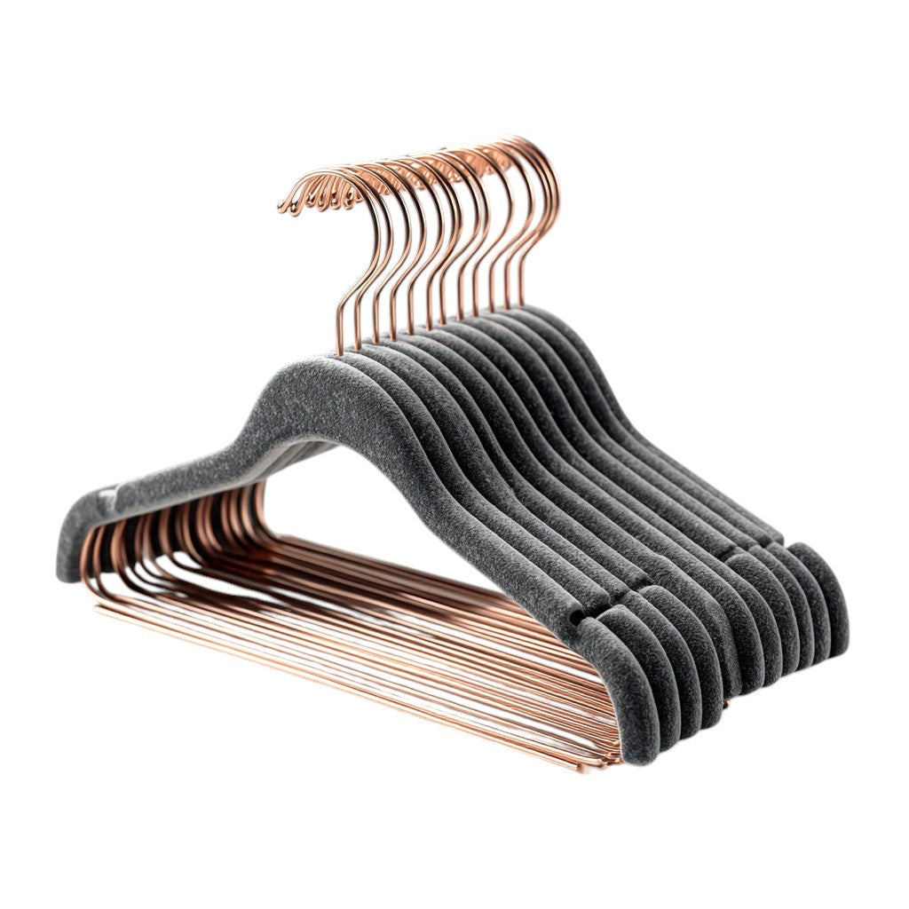 Qybxg Non-Slip Velvet Hangers - 30 Pack Ultra-Slim Space-Saving Suit Hangers with Rose Gold Hooks & Cascading Hooks - Felt Hangers - Charcoal Grey